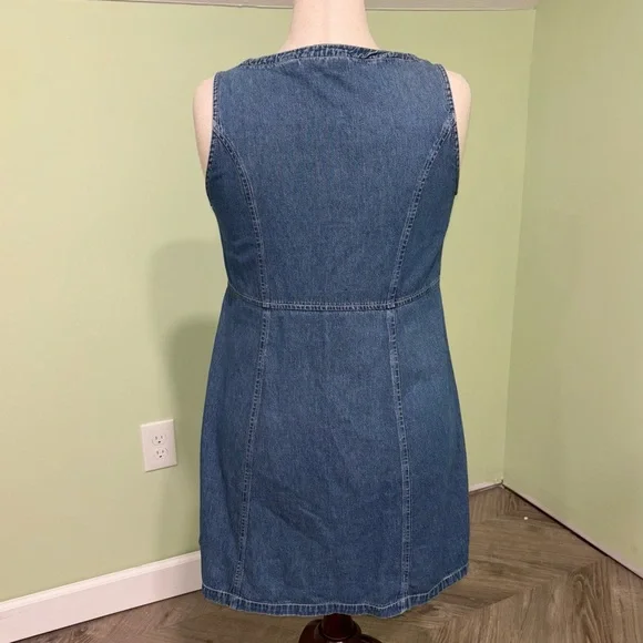 VTG Bugle Boy Snap Up Denim Mini Dress Sleeveless Scoop Neck 90’s Y2K Women’s 12 - Picture 2 of 7